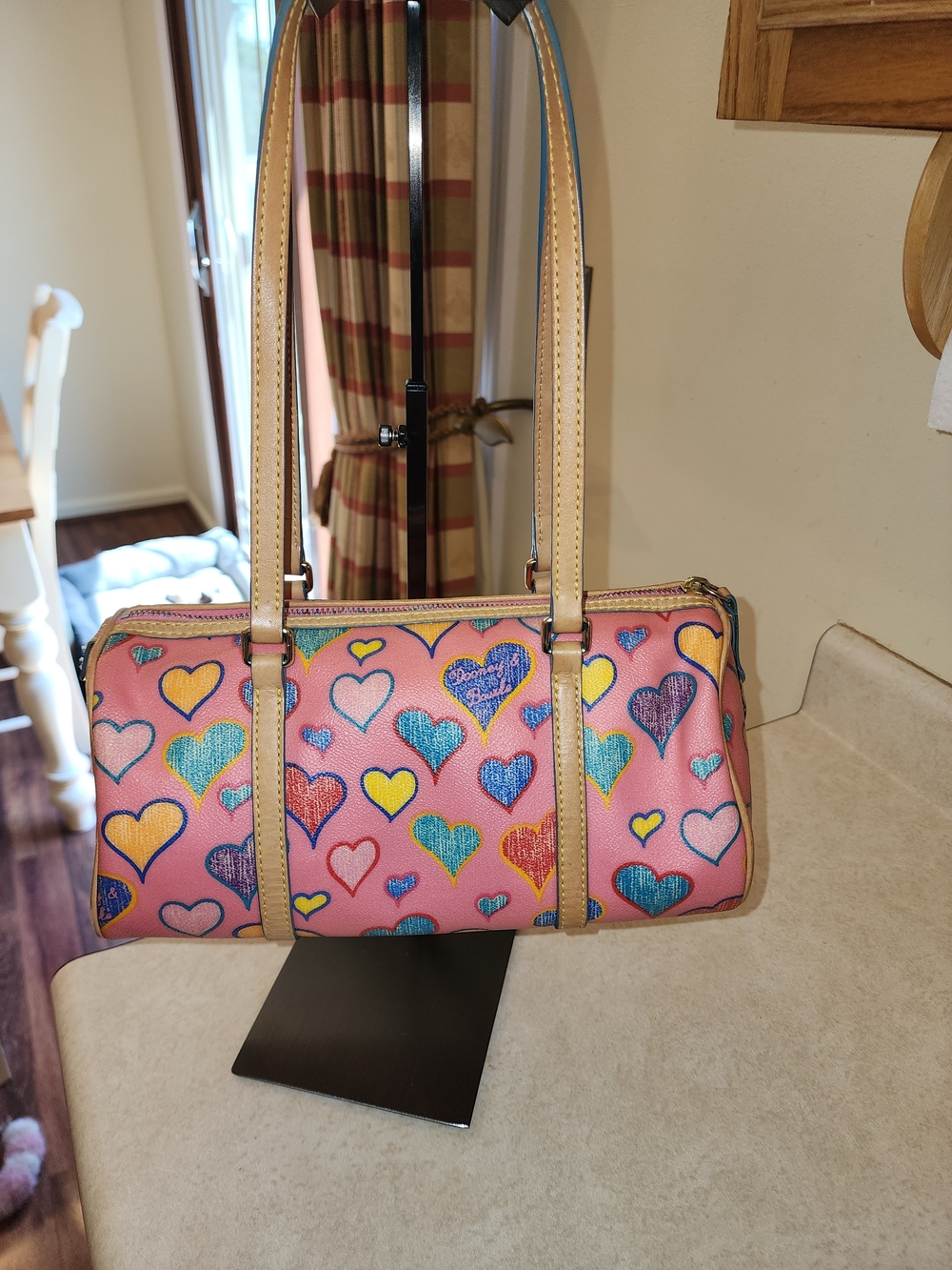 vintage Dooney & Bourke "Crayon Hearts" barrel satchel from the early 2000s